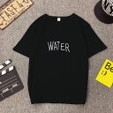 送料無料 シンプル ブラック Tシャツ カットソー 半袖 チュニック WATER と書かれた ゆるカワ/春 紫外線 母の日 UVカット 冷感