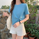 送料無料 クシュっ とした 感じが 可愛い ブルー カットソー Tシャツ 半袖 チュニック 春 紫外線 母の日 UVカット