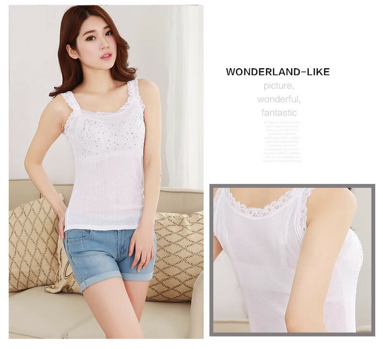 レースが可愛い タンクトップ ホワイト キャミソール /あす楽対応/秋 UVカット 紫外線 節約 熱中症対策 冷感 プレゼント