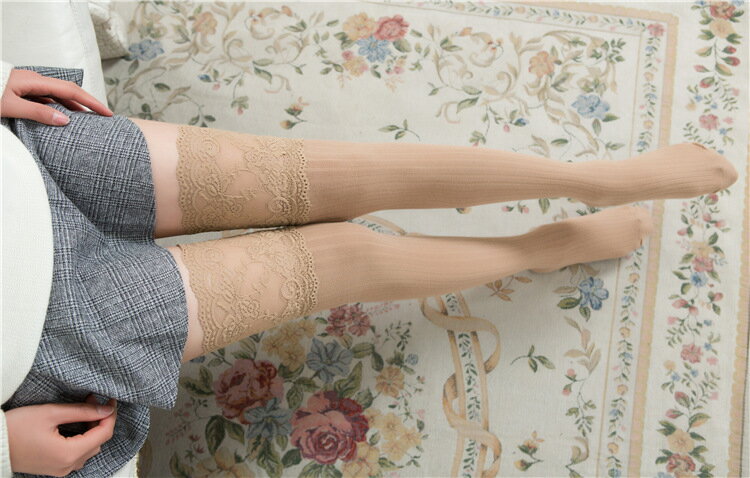 ニーハイソックス レース ベージュ 絶対領域 美脚 スリム 効果/プレゼント衣装 気温 ホワイトデー UVカット 効果 温感 春 気温 防寒対策 バレンタイン