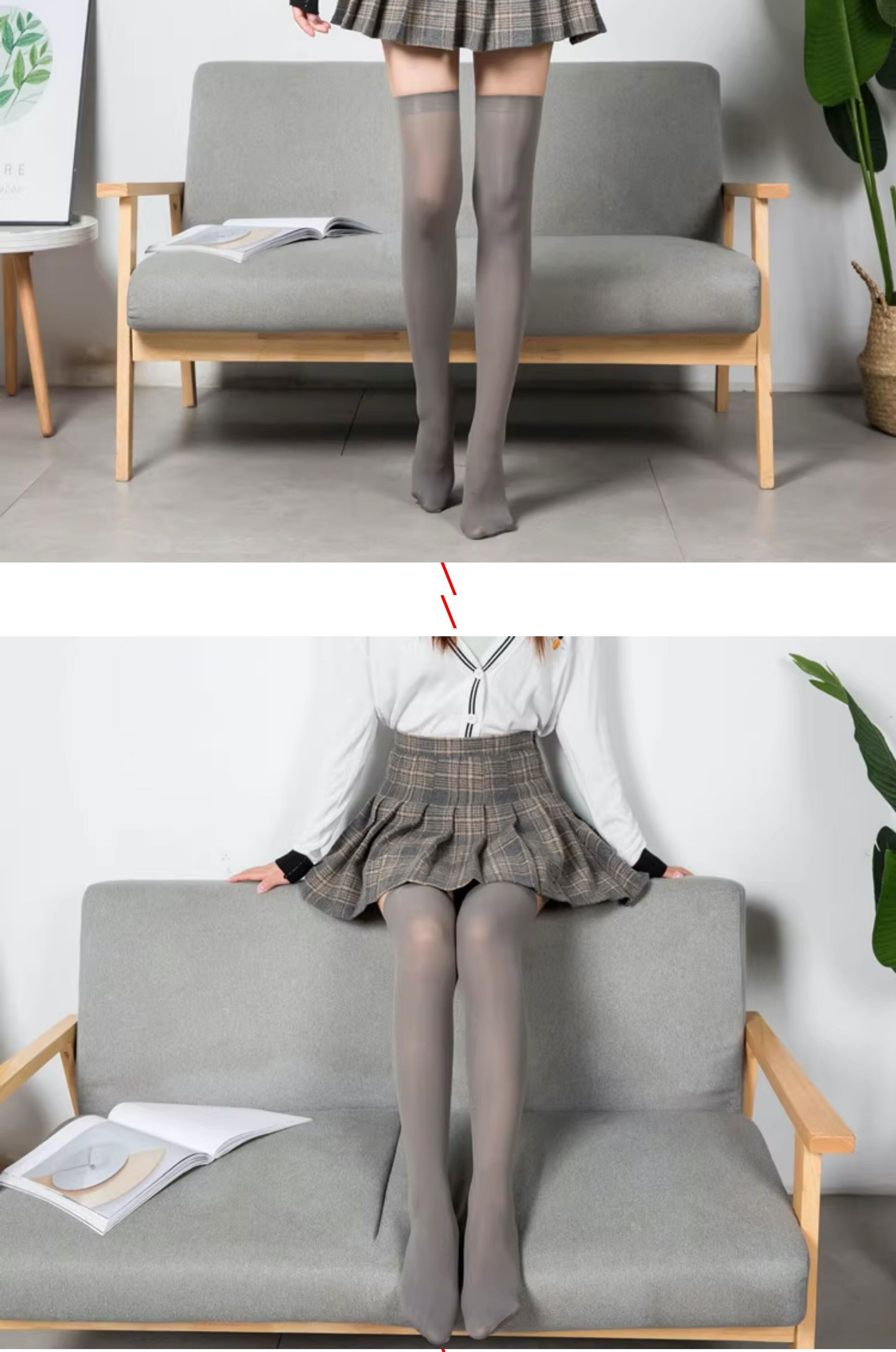 灰色 グレー シンプル ニーハイソックス ピッ...の紹介画像2