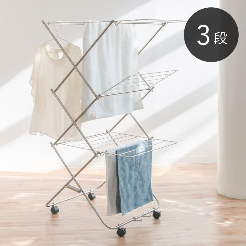 【選べる特典付き】 室内物干し 物干し 折りたたみ 伸縮 コンパクト ステンレス 部屋干し 大木製作所 タワー型室内物干し 小 3段 組み立て不要 キャスター付...