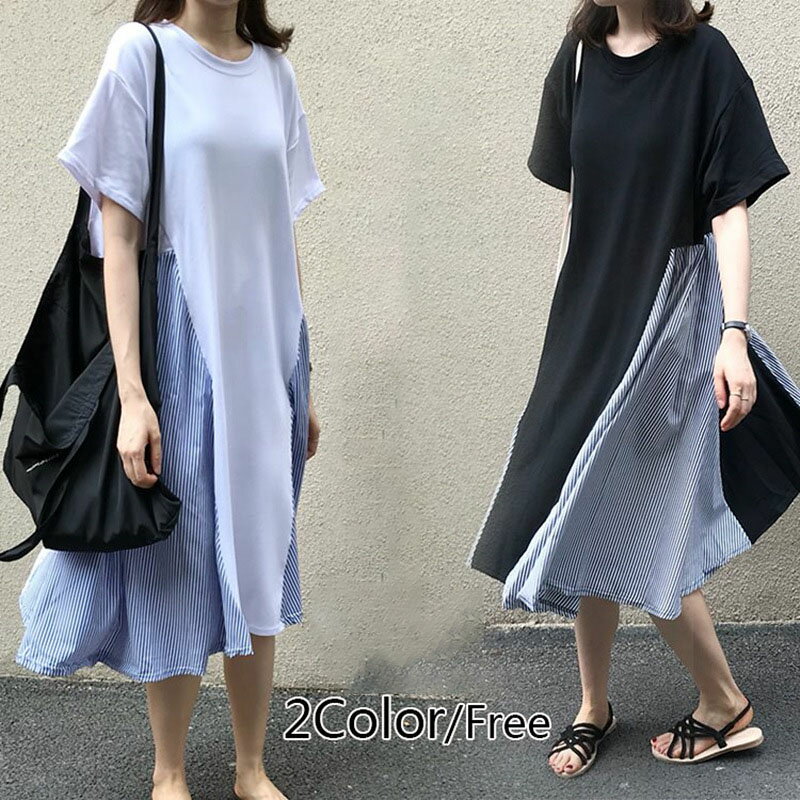 ワンピース きれいめ ロング きれいめ ロング丈 マキシ丈 半袖 レディース マタニティ ストライプ 切り替え バックスリットレイヤードワンピース レディース ファッション ロングワンピース 夏大きめ おしゃれ 流行 カジュアル シンプル ゆったり 体型カバー プレゼント