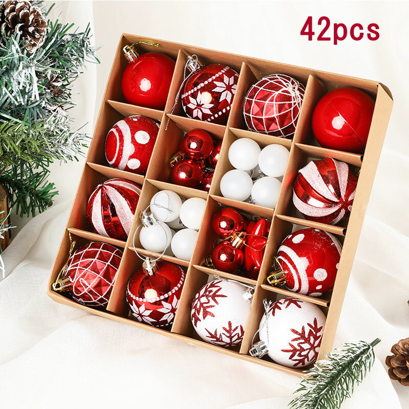 クリスマス オーナメント クリスマスボール 42pcs 直径6cm 3cm 豪華 42個セット ツリー飾り ゴージャスな配色 かわいい 北欧風 クリスマスツリー飾り おしゃれ キラキラ レッド クリスマスデコレーション 部屋 喫茶店 店舗 ボール飾り 新年 家庭用 雰囲気が抜群 送料無料