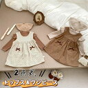 子供服 長袖 トップス セットアップ ワンピース ノースリーブ キッズ服 ガールズ セット 女の子 ベビー服 入園式 ジャンバースカート サロペットスカート こども服 春 秋 2点セット 韓国風 通園 通学 入学式 卒業式 結婚式 発表会 七五三 洋服