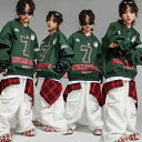 キッズダンス パーカー レーシング ダンス衣装 子供服 キッズ ヒップホップ セットアップ トップス 長袖 緑 パンツ 白 ロング丈 前掛け チェック柄 赤 キッズダンス衣装 男の子 女の子 チアダンス 応援団 衣装 おしゃれ k-pop 演出服 練習用