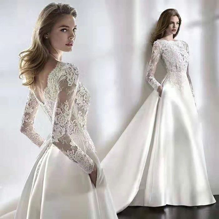 ウエディングドレス 二次会 ロングドレス 長袖 Aラインドレス 結婚式 ウェディングドレス 花嫁ドレス 演奏会 パーティードレス ブライダル お呼ばれ エンパイア ワンピース 大きいサイズ 披露宴 海外挙式 前撮り 白 wedding dress XXS