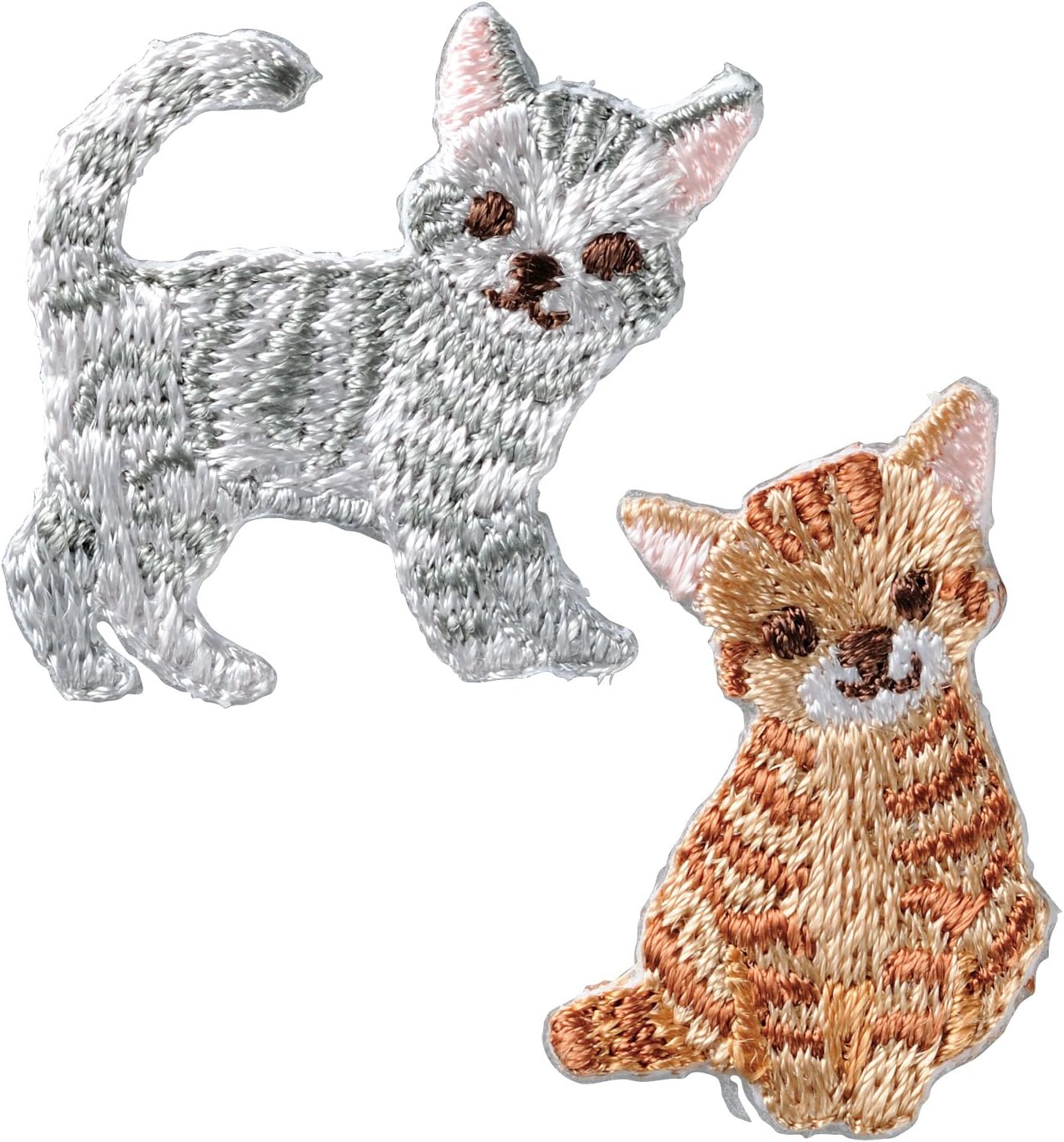 プペ刺繍ワッペン ねこ2匹（シルバー・茶）3枚セット アイロン接着 アメリカンショートヘア アメショー 猫 ネコ ワンポイント　アップリケ