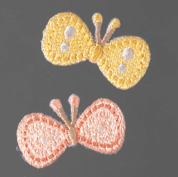 プペ刺繍ワッペン(黄色い蝶とピンクの蝶のペア)2頭×3セット 蝶々 ちょうちょ バタフライ パピヨン 手作り ハンドメイド ワンポイント アイロン接着 diy