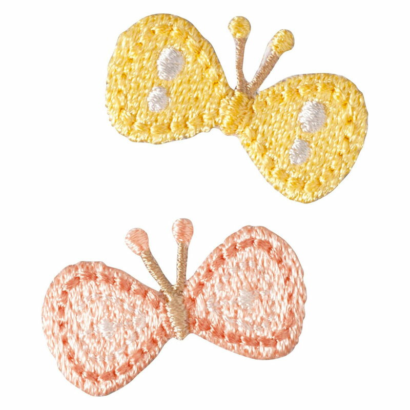 プペ刺繍ワッペン ちょうちょ（黄色い蝶とピンクの蝶）3枚セット アイロン接着 蝶々 バタフライ パピヨン ワンポイント アップリケ