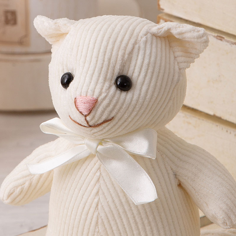 白猫 ぬいぐるみ 手作りキット コーデュロイ生地 リボン付き 手芸キット 白ねこ