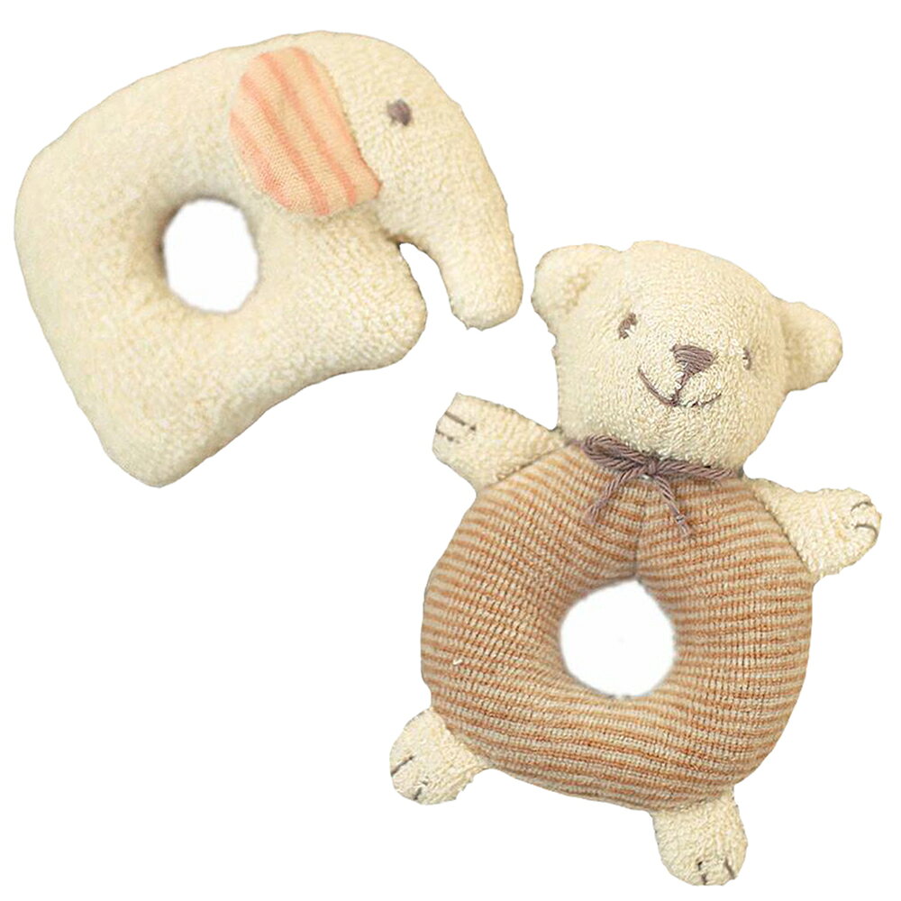 オーガニック綿50gと糸付き ぞうさんとクマさんのがらがら 手作りキット 出産祝い ...