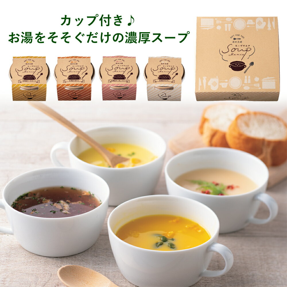 国産 北海道 北の大地の カップ スープ 1箱 チーズコーン カボチャ オニオン サーモンクリーム 各1個 インスタントスープ 引出物 内祝 御礼 プレゼント ギフト グルメギフト