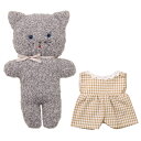 【手作りキット】綿・針・ペレット50g付き ねこ の ぬいぐるみ1体 と チェックサロペットのセット 着せ替え 人形 自由研究 手芸 趣味 猫