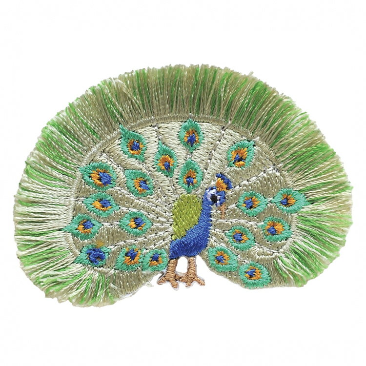 ふさふさ ワッペン クジャク 3枚セット アイロン接着 アップリケ 孔雀