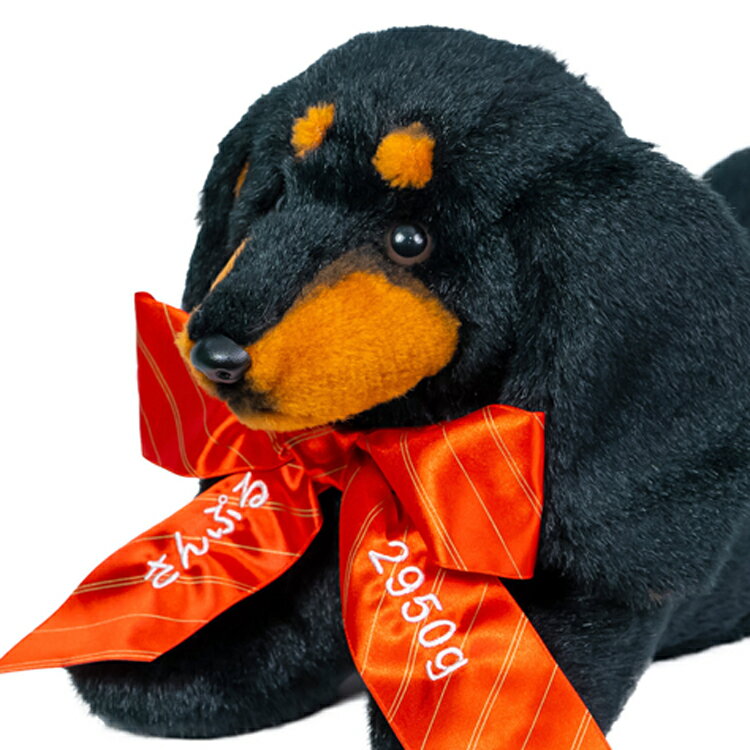 体重ドール ダックスフント黒 1体 リボンに刺繍入り 完成品 ウェルカムドール ウェイトドール 犬 ぬいぐるみ 結婚式 親ギフト 出産祝い 誕生日プレゼント 1万日記念日