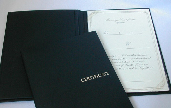 チャペル式 結婚証明書シュロス レザー調ブラック キリスト教式 結婚式 ブライダル 誓約書 証書