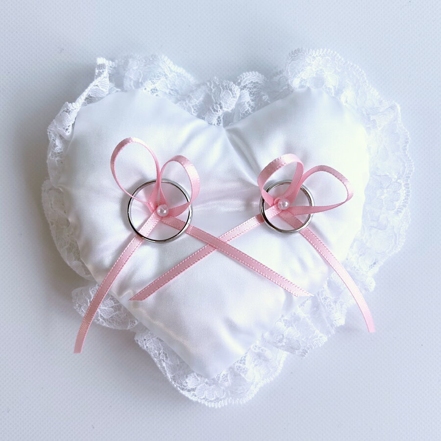 パステル ピンク リボン ハート ミニ リングピロー 完成品 結婚式 ブライダル ウェディング 指輪交換 花嫁DIY コンパクト シンプル 小さめ リングクッション
