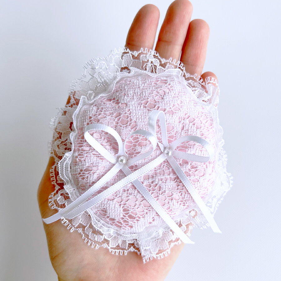 レースのリングピロー （ミニサイズ） 完成品 （ピンク 1個） 結婚式 ウェディング アレンジ