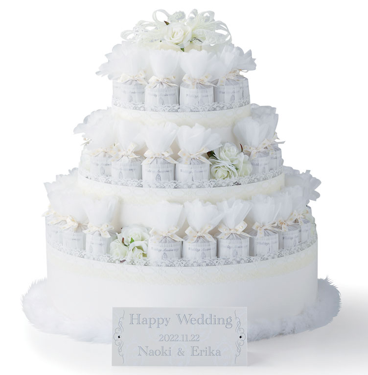 ウェディングケーキ型 ウェルカムオブジェ プチギフト43個セット ホワイト エターナルケーキ ハートクッキー 結婚式 披露宴 ウェルカムボード ディスプレイ