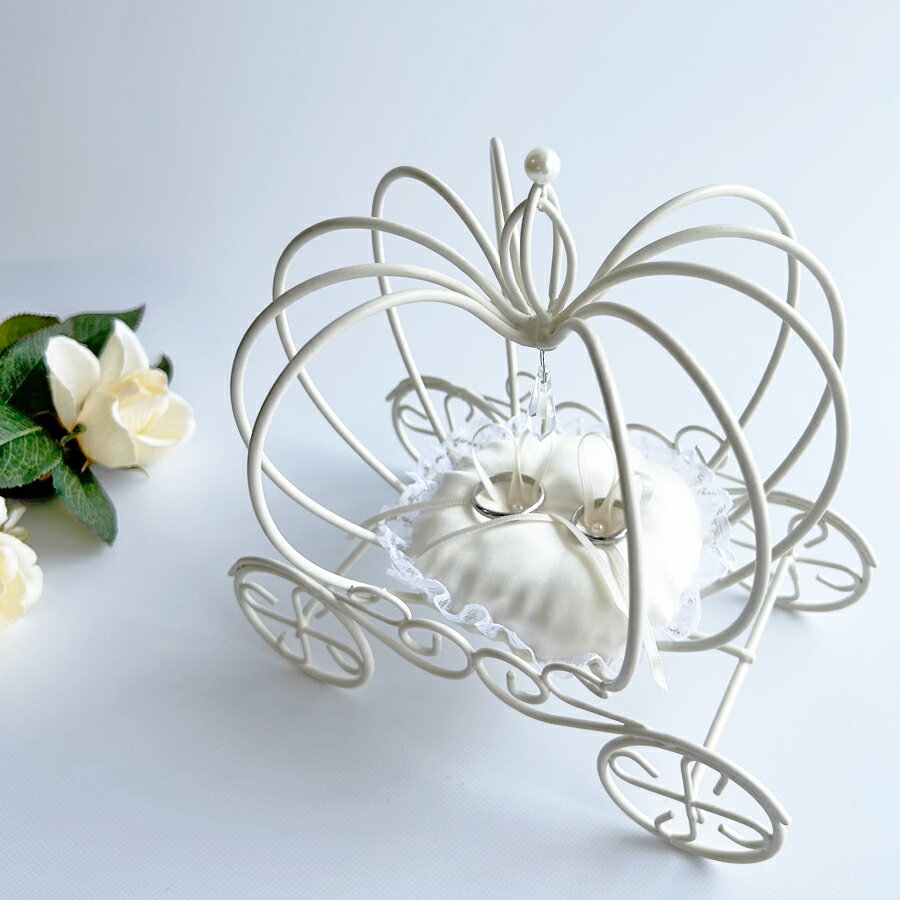 かぼちゃの馬車 リングピロー 完成品 L シャンパンカラーのラウンドリングクッション 結婚式 プリンセスウェディング ワイヤー製 リングガール リングボーイ