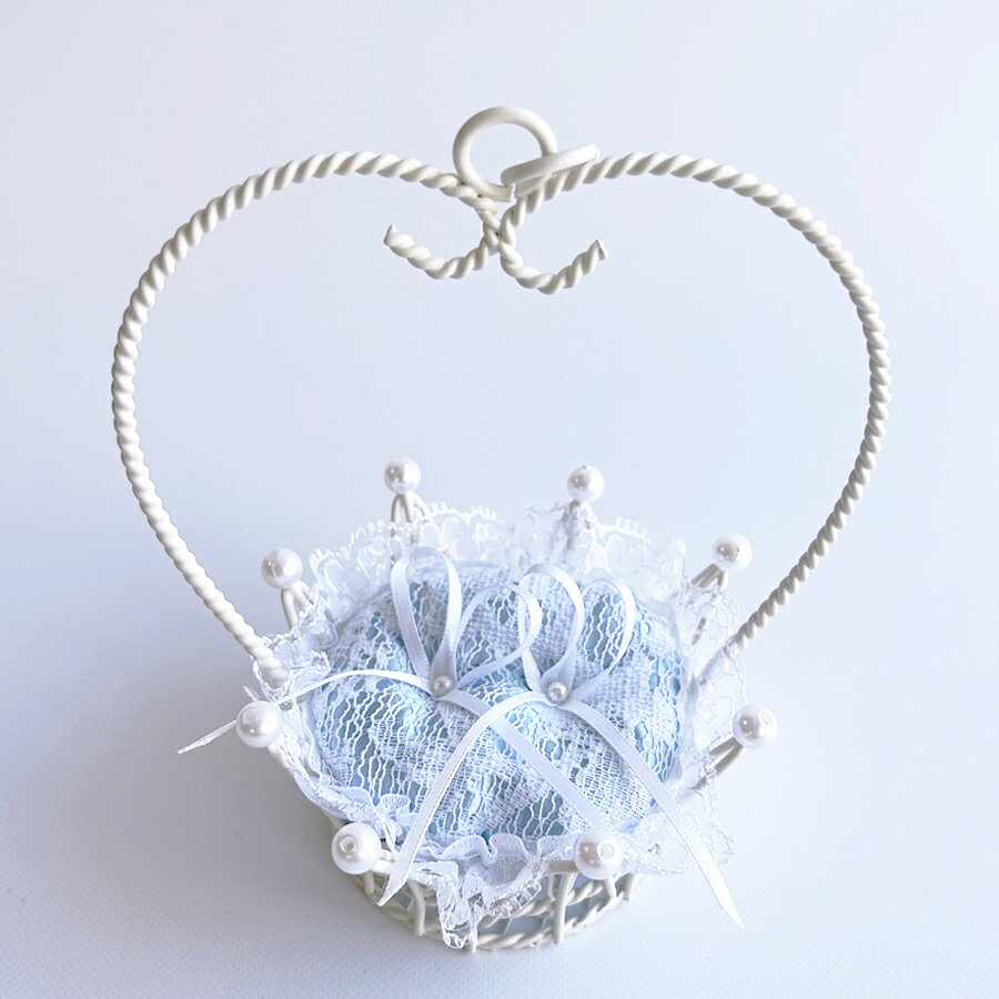 クラウン型リングピロー完成品 サムシングブルーのレース リングクッション 結婚式...