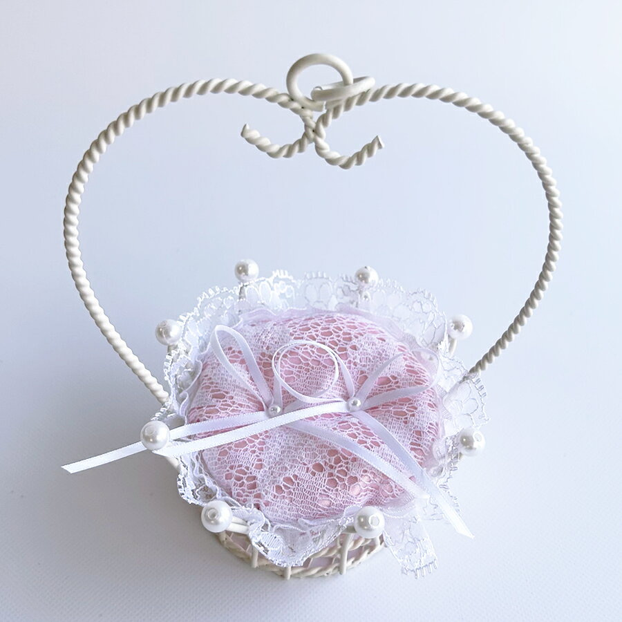 クラウン型リングピロー完成品 ピンクのレースリングクッション 結婚式 リングボー...