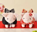 和装とんちゃんピンク ウェディングドール完成品(赤い着物)結婚式 ぶた ぬいぐるみ ウェルカムドール ピッグ 豚 結婚祝い