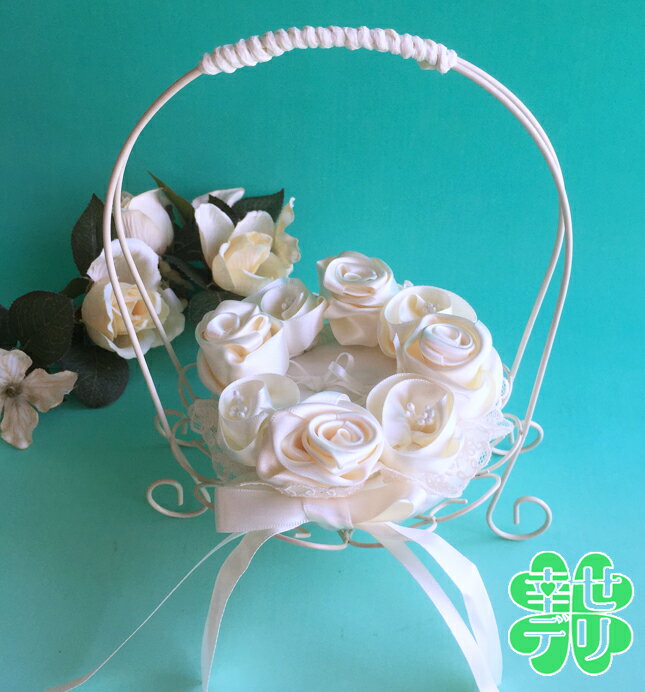 サーバーバスケットLサイズ付き ローズのリングピロー手作りキット（シャンパンゴールド）花嫁diy 結婚式 リングボーイ リングガール 結婚祝い 持ち手つき カゴ 1