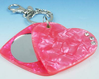 ピンク　mini-mirror 手の平に収まる携帯便利カラーミラー バッグ、キーホルダーなどにつけてのお出かけへ サイズ：5.5cm×6cm 材料：樹脂、ガラス、キュービック 袋をプレゼント
