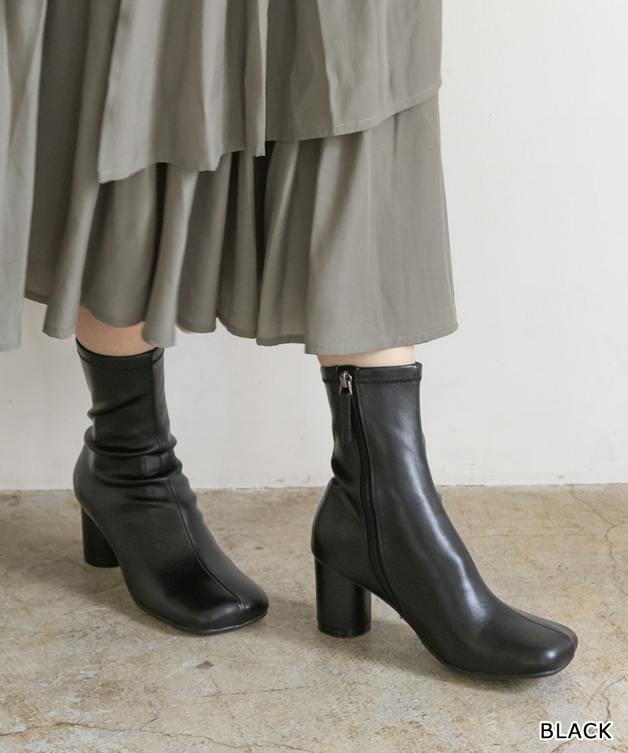 【40%OFF】【22.5cm〜25.5cm】RANDA/ランダ/ソフト ストレッチ オブリークトゥショートブーツ/EC10600/N1【21AW】▲△