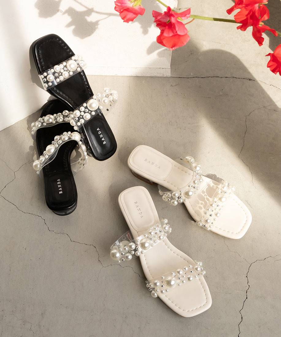 【30%OFF】【22.5cm〜25.5cm】RANDA/ランダ/パール×スタッズクリアサンダル/PR11133/M2A【22SS】▲△のサムネイル