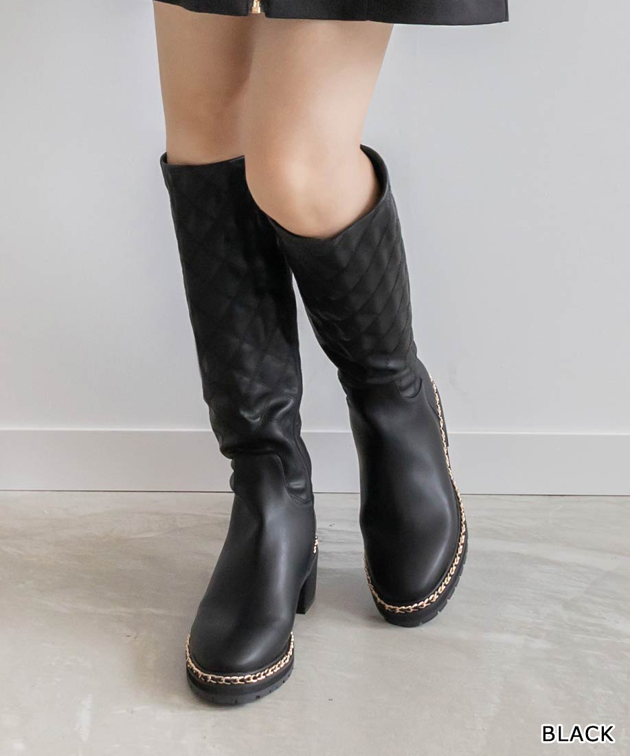 【50%OFF】【22.5cm〜25.5cm】RANDA/ランダ/晴雨兼用 キルティング×チェーンロングブーツ/PA32025 M2A【23AW】▲△【0919p】のサムネイル