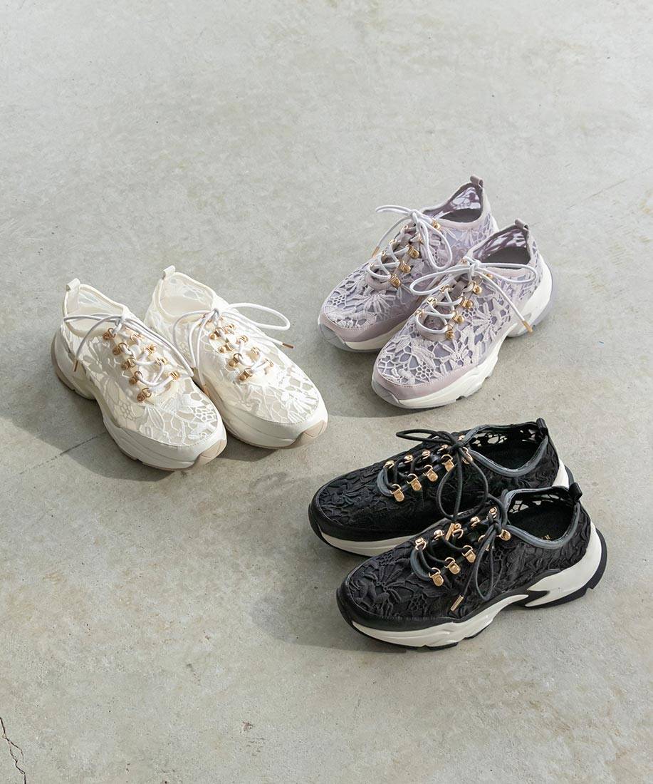 【22.5cm〜25.5cm】RANDA/ランダ/フラワーレースシアースニーカー/PH12016/M2A【23SS】