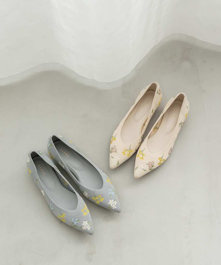 【70%OFF】【22.0cm〜25.5cm】RANDA/ランダ/【SUSTAINABLE】刺繍ニットフラットパンプス/PP31198 F2【23SS】▲△のサムネイル