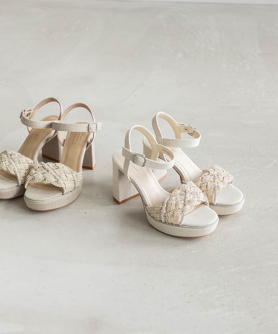 【20%OFF】【22.5cm〜25.5cm】RANDA/ランダ/ビジュー×編みデザイン ヒールサンダル/PS33178/M2A【24SS】▲△のサムネイル