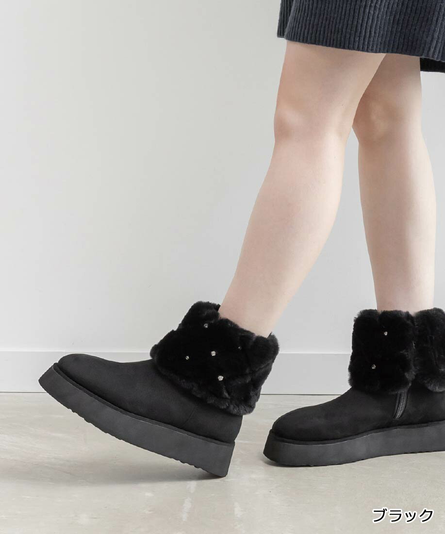 【22.5cm〜25.5cm】RANDA/ランダ/2WAY ビジュー×キルティングファームートンブーツ/PC36189/N1【2025AW..