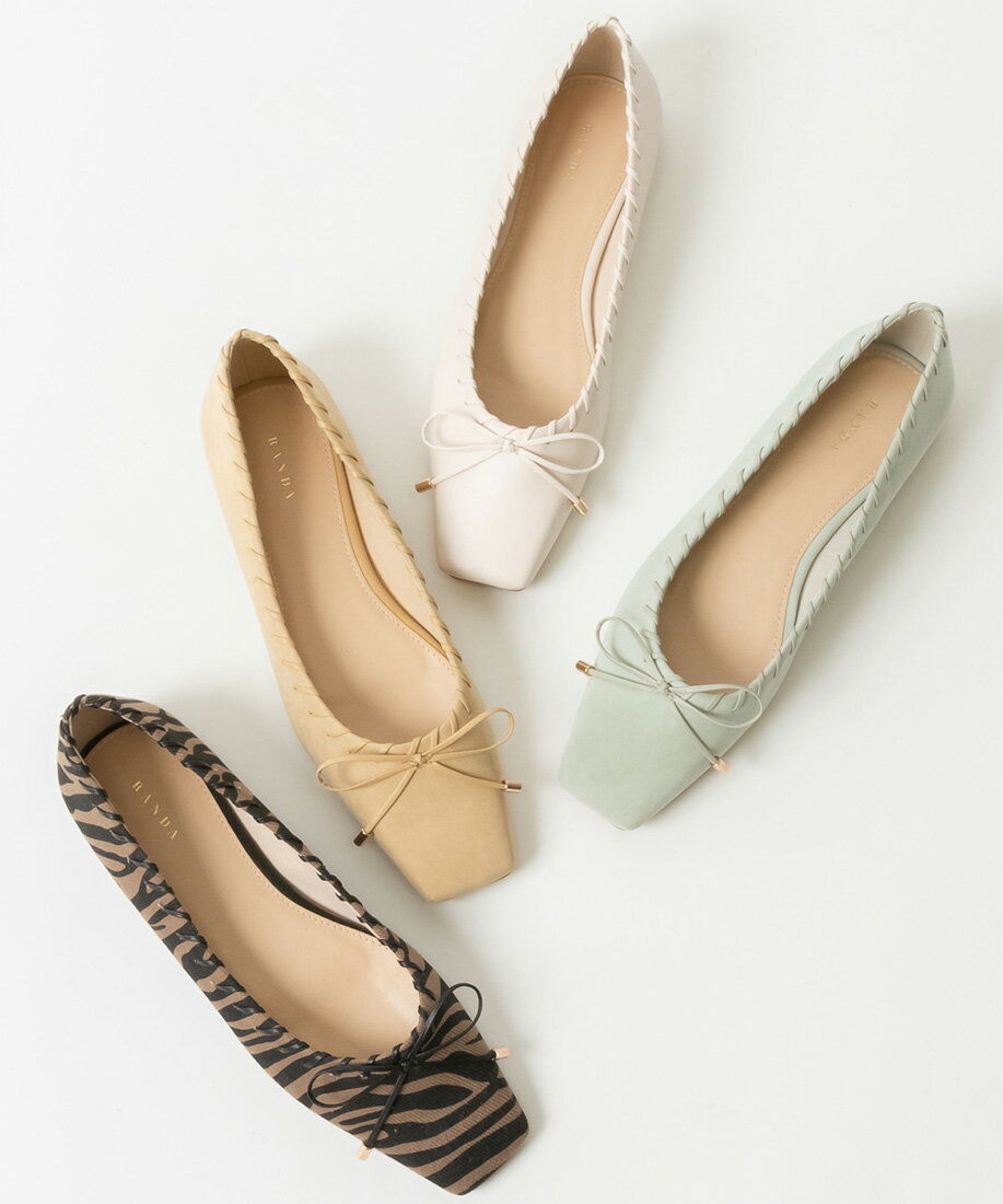 【50%OFF】【22cm〜25.5cm】RANDA/ランダ/スクエアトゥリボン編みフラットパンプス/PP10097/Y【21SS】▲△【0622p】のサムネイル