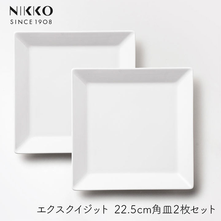 NIKKO エクスクイジット 22.5cm角皿2枚セット ニッコー 正方形 食器 和食 洋食 テーブルコーディネート 食洗機対応 プロ仕様 盛り付け