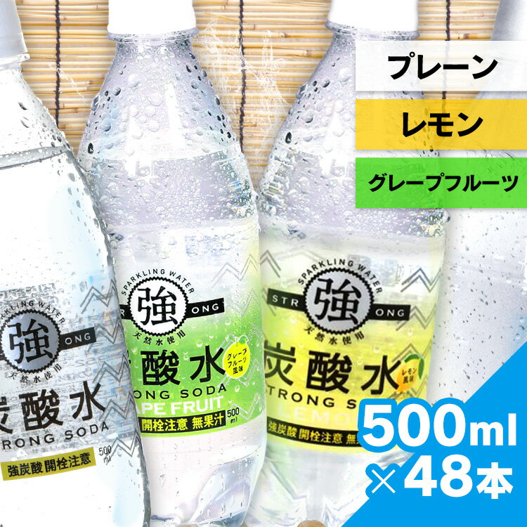 炭酸水 500ml 送料無料 48本 プレーン レモン グレープフルーツ強炭酸水 炭酸水500ml 友桝飲料 国産 セット 炭酸含有量 ガスVOL 4.8 強い 炭酸【D】【代引き不可】のサムネイル
