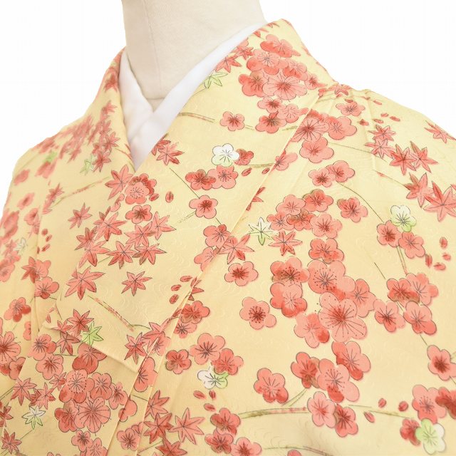 Coat - 【P5倍】【30%OFF★在庫復活】リサイクル 小紋 中古 正絹 こもん 花文様 裄64cm 黄系 裄Mサイズ 身丈 Mサイズ ll2585b 【中古】 【着物】