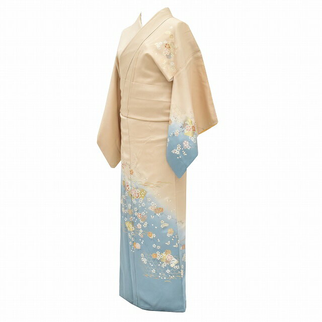 【中古】 リサイクル 訪問着 リサイクル着物 正絹 仕立上がり 袷 裄63cm Sサイズ 身丈159cm Mサイズ ベージュ色系 桜文様 特品★★★★ mm0430b 【着物ひととき】