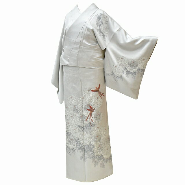 Rakuten - 【P5倍】【30%OFF★在庫復活】 【中古】 リサイクル 訪問着 正絹 仕立て上がり 袷 裄64.8cm Mサイズ 身丈167.8cm トールサイズ グレー色系 菊文様 特選逸品★★★★★ リサイクル着物 mm0690b 【着物ひととき】【r26】