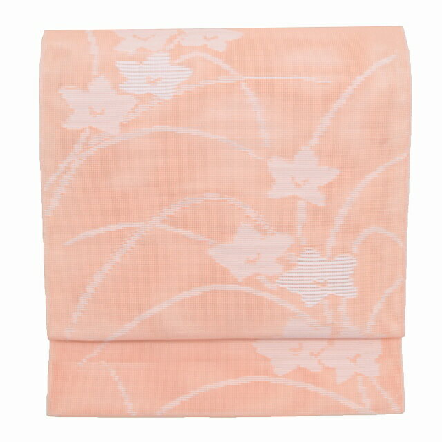 Rakuten - ＼P5倍+1000円OFFクーポン／ 名古屋帯 リサイクル 夏 夏用 盛夏 夏帯 リサイクル 帯 仕立て上がり 化繊 八寸 リサイクル帯 なごやおび ピンク系 草花文様 良品★★★ mm1791b 【中古】 【r26】