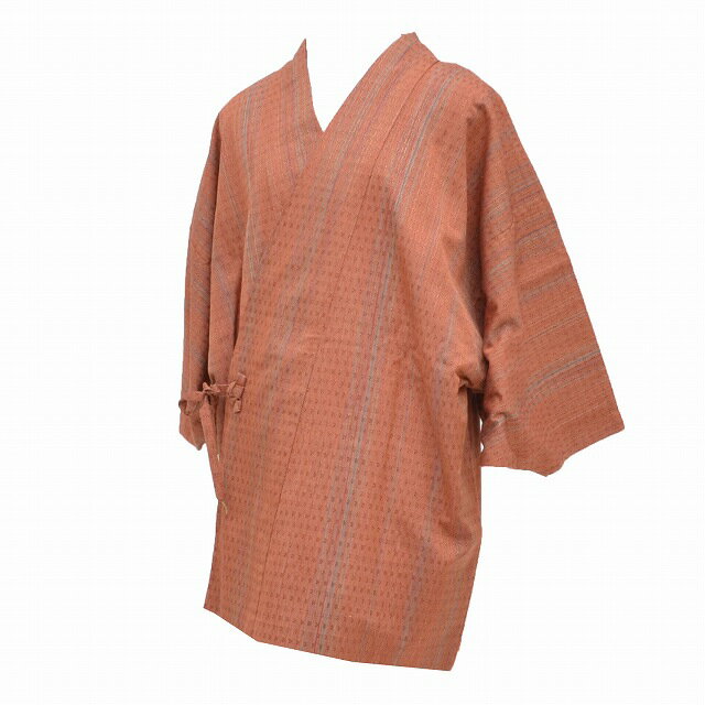 【30%OFF★在庫復活】【中古】 リサイクル 道中着 塵除け 綿 はおり リバーシブル 身丈80.3cm 裄65.5cm 縞文様 オレンジ色系 良品★★★ mm2161b 【着物ひととき】