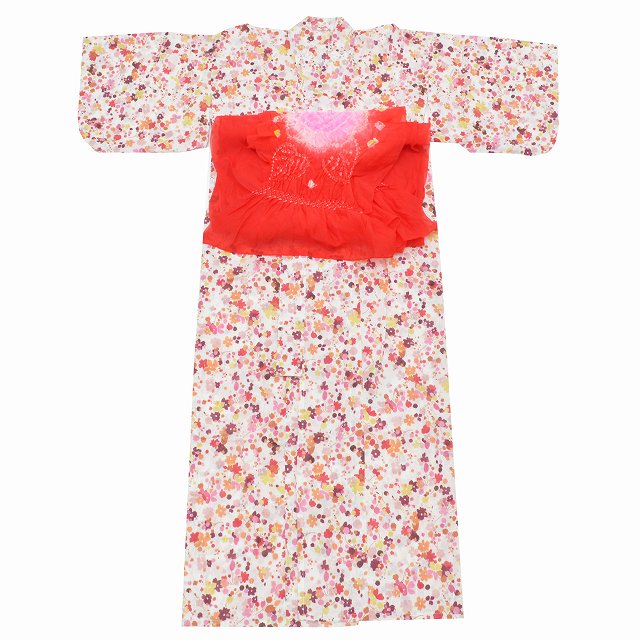 【50%OFF】リサイクル着物 浴衣 子供 女の子 帯付き 2点セット 木綿 夏 キッズ 白色系 花文様 良品★★★ 着物リサイクル 着物 中古 帯 リサイクル 振袖 浴衣 袴 和服 古着 【中古】