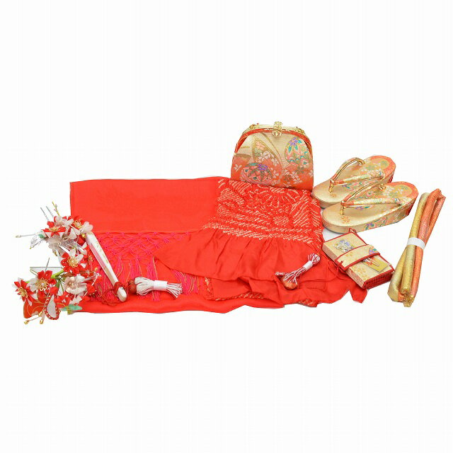 【30%OFF★在庫復活】七五三 女の子 中古 和装小物 9点セット 7歳 着付け小物 草履 バッグ はこせこ 753 リサイクル 【中古】 【着物ひととき】 kkb1212b
