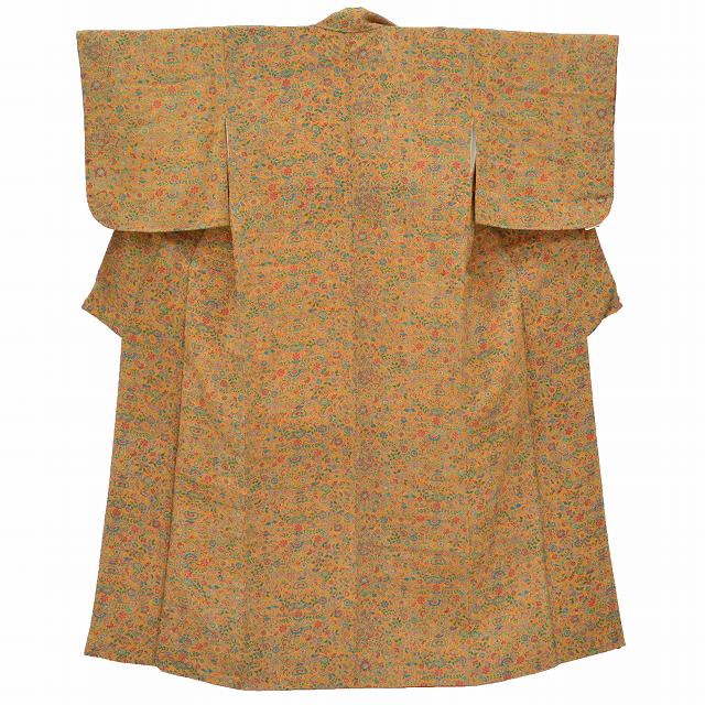 樂天商城 - 【P5倍】【30%OFF★在庫復活】 小紋 リサイクル着物 正絹 仕立て上がり 縮緬 女性 裄60.5cm S 身丈151cm S 茶色系 花文様 良品★★★ 【中古】 【着物ひととき】 pp1172b【福】