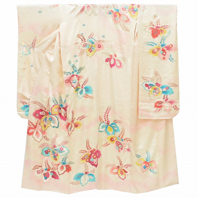 樂天商城 - 【P5倍】【30%OFF★在庫復活】 リサイクル着物 振袖 単品 正絹 アンティーク 成人式 結婚式 金駒刺繍 裄66.6cm L 身丈154.5cm S ちょっとふくよかL ベージュ色系 桐文様 良品★★★ 【中古】 【着物ひととき】 pp1311b