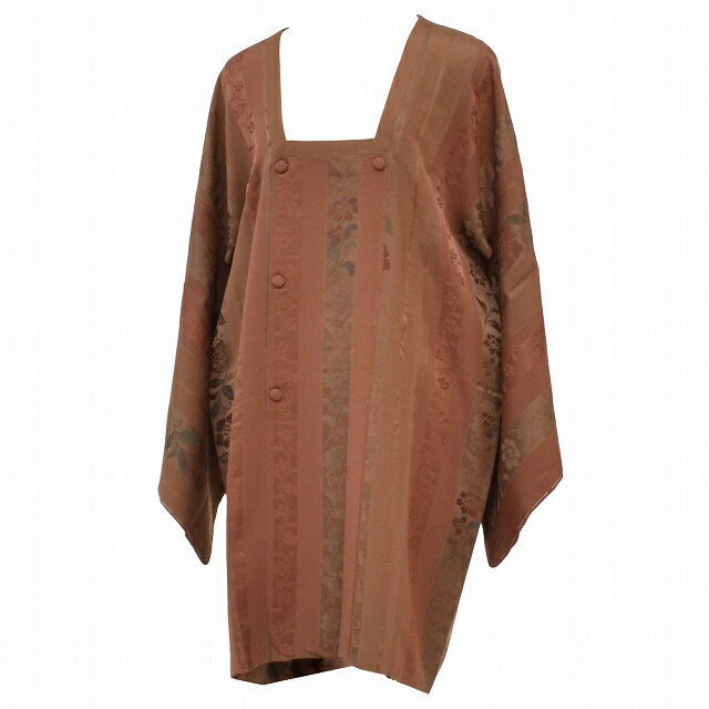 Rakuten - 【P5倍】【30%OFF★在庫復活】リサイクル 道行コート リサイクル着物 正絹 袷 道行衿 未使用品 塵除け 身丈89cm 裄65cm 縞 花文様 茶色系 特品★★★★ pp2132b 【中古】【着物ひととき】